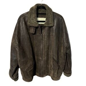 Vintage GUESS Brown Leather Sherpa Lined Leather Jacket Sz L 80's 90's Y2K GTubA